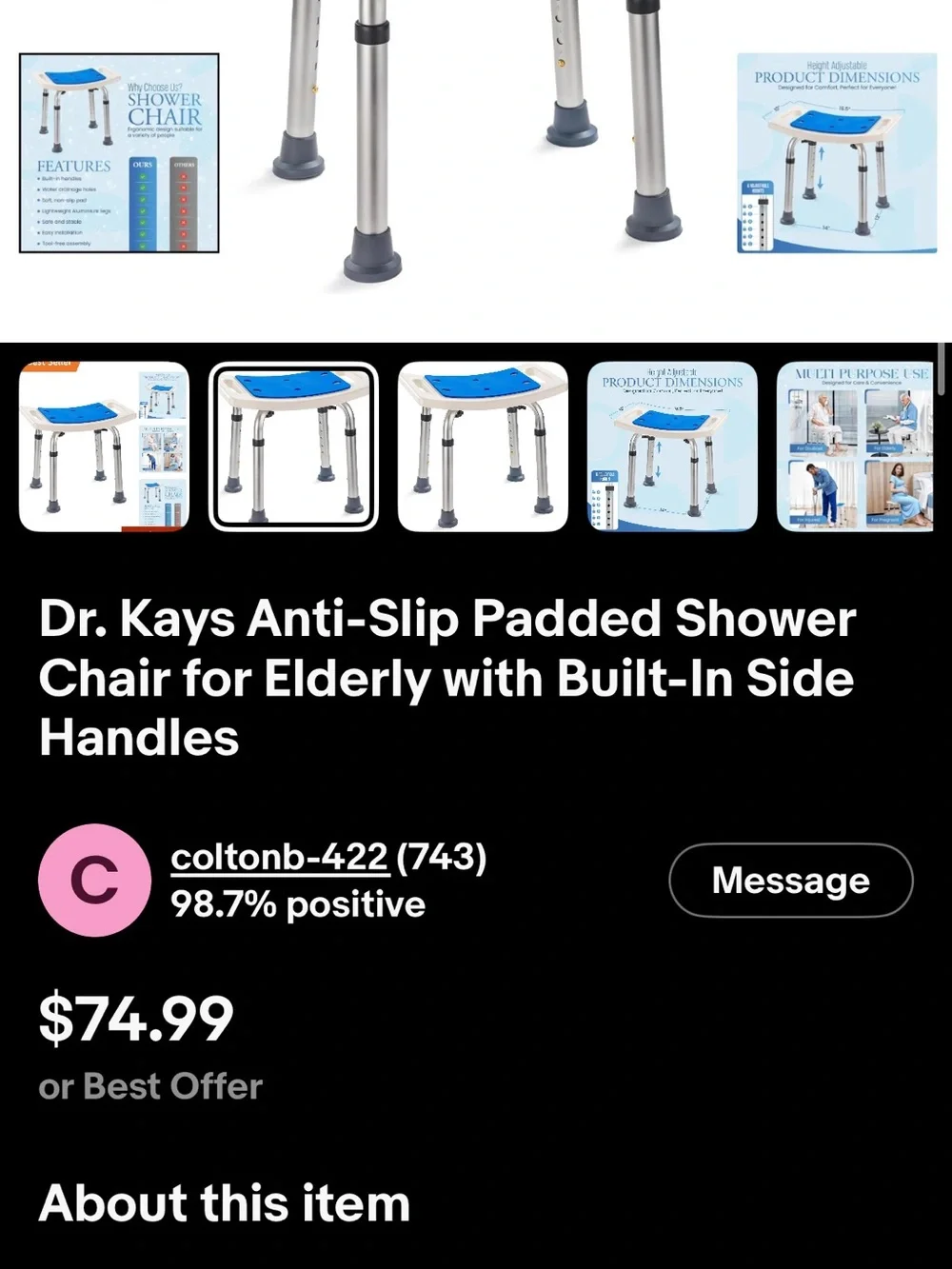 Dr.Kays Shower Chair for Inside Bathroom 350 lbs Shower Stool with Adjustable